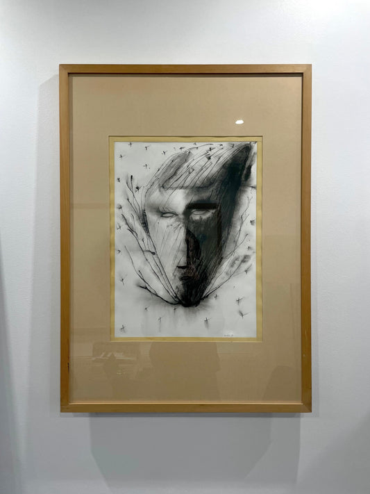 Visage en mouvement, encre et fusain sur papier