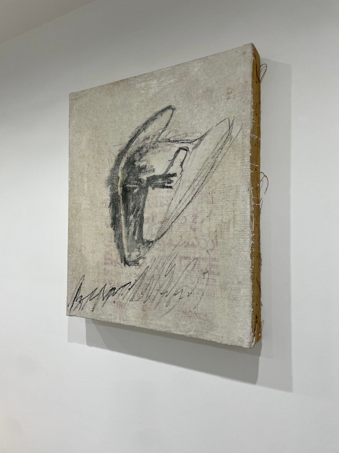 Silence intérieur, fusain, pastel et cire sur toile de jute montée sur bois