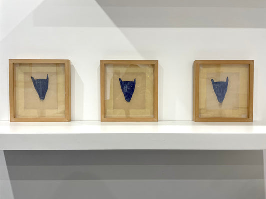 Trilogie bleue, stylo et cire sur papier